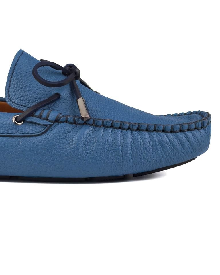 Teos Mavi Hakiki Deri Erkek Loafer Ayakkabı
