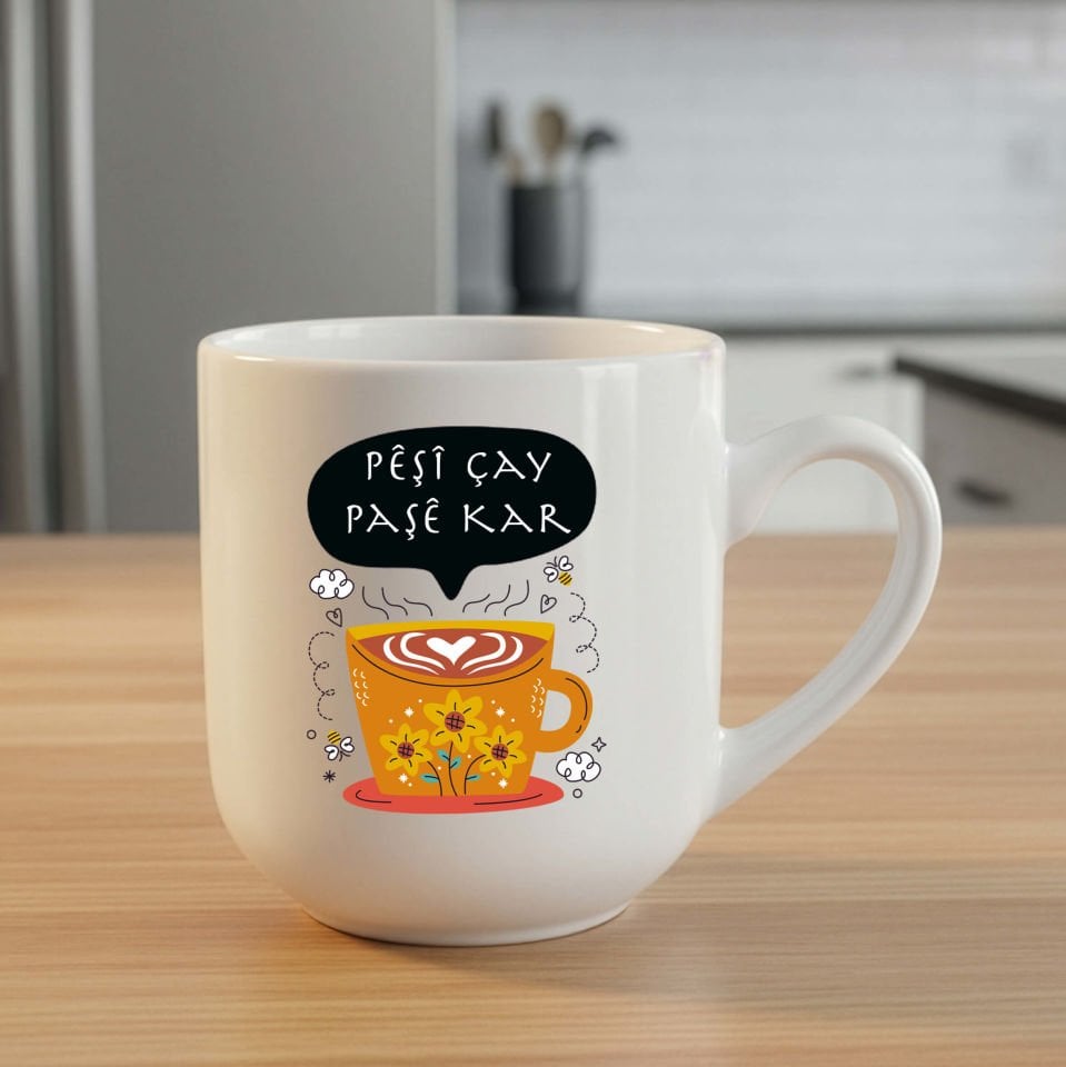 Pêşî Çay Paşê Kar Elite Beyaz Kupa Bardak - Kürtçe Pêşî Çay Paşê Kar Elite Kupası 3