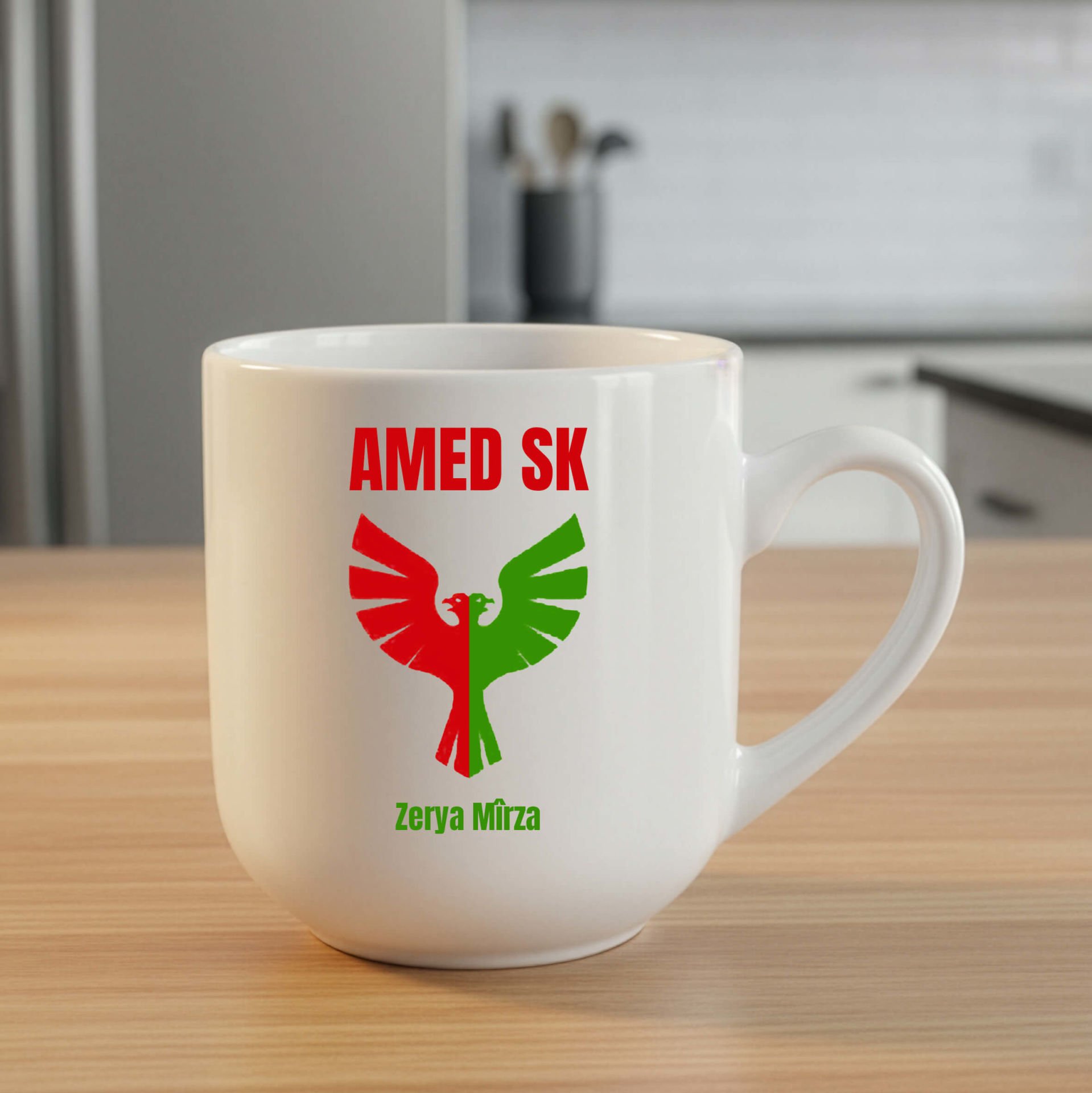 Amedspor Tasarımlı İsme Özel Oval Beyaz Elite Kupa Bardak - Amed Spor İsimli Elite Kupası