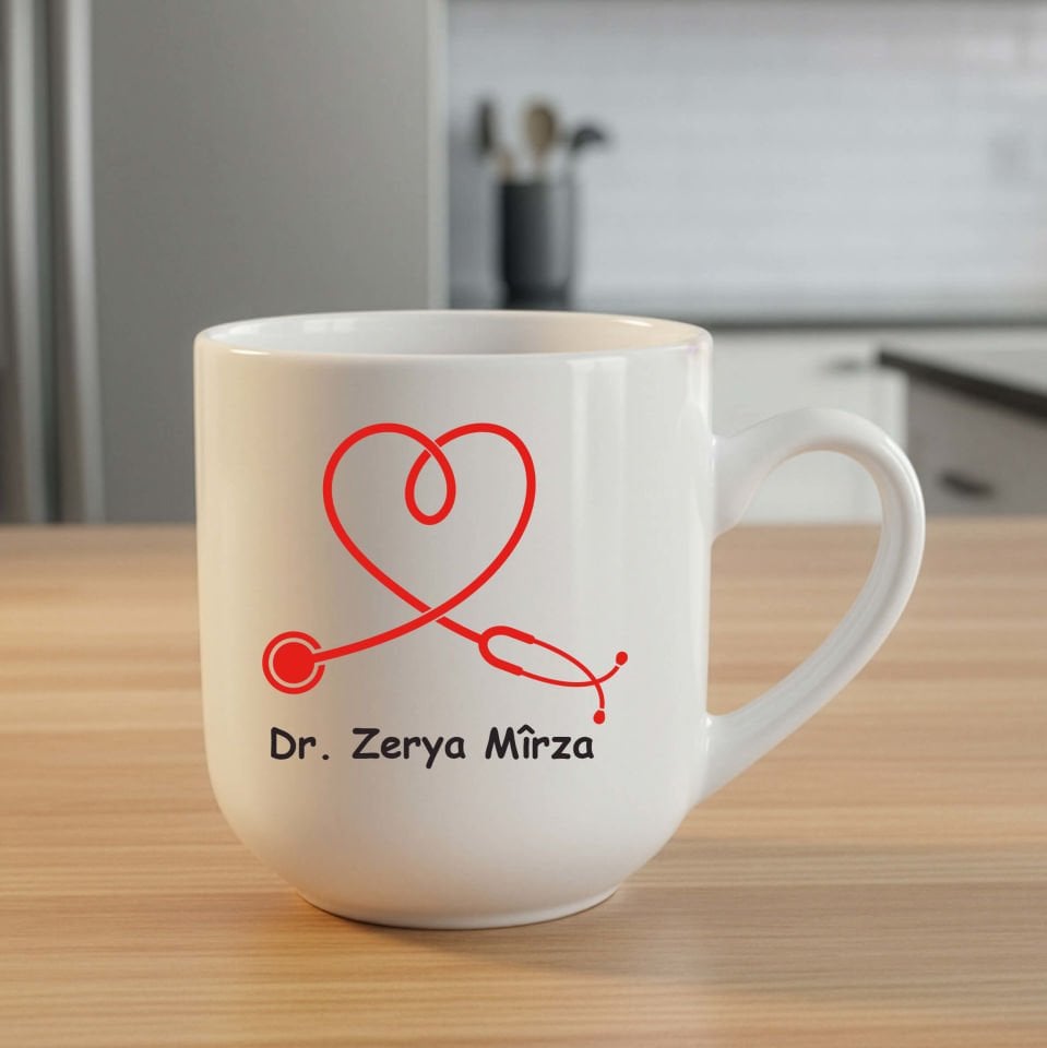 Doktorlara ve İsme Özel Beyaz Elite Kupa Bardak - Doktorlar İçin Oval Elite Kupası