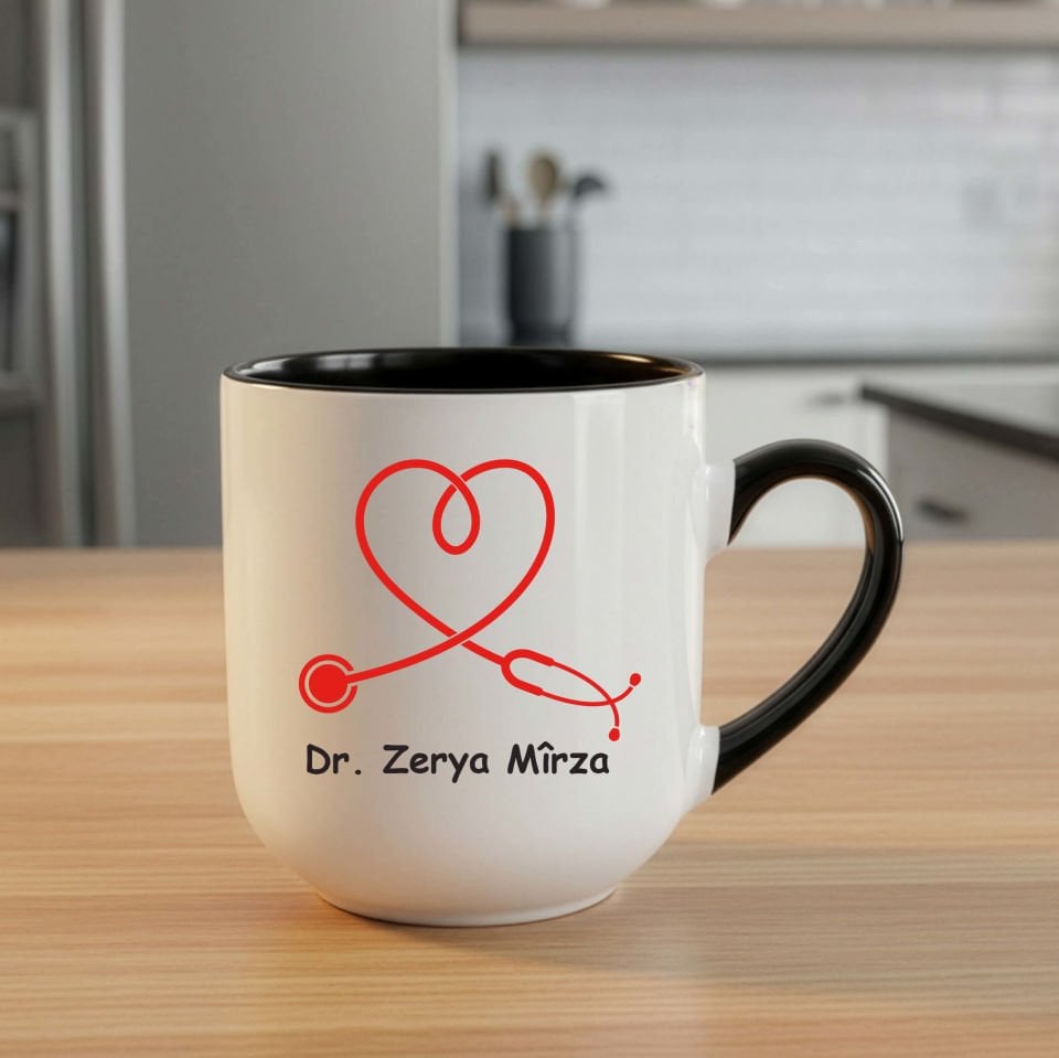 Doktorlara ve İsme Özel Siyah Elite Kupa Bardak - Doktorlar İçin Oval Elite Kupası