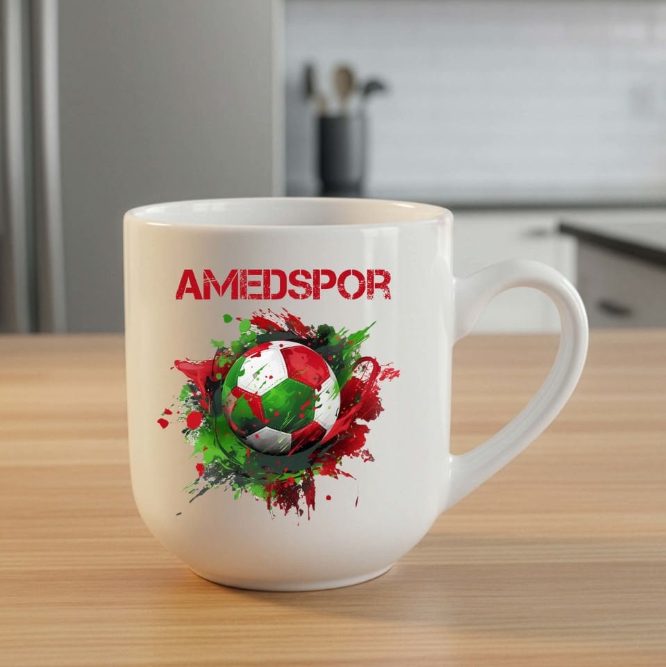 Amedspor Tasarımlı Futbol Toplu Siyah Elite Kupa Bardak - Amed Spor İsimli Oval Elite Kupası