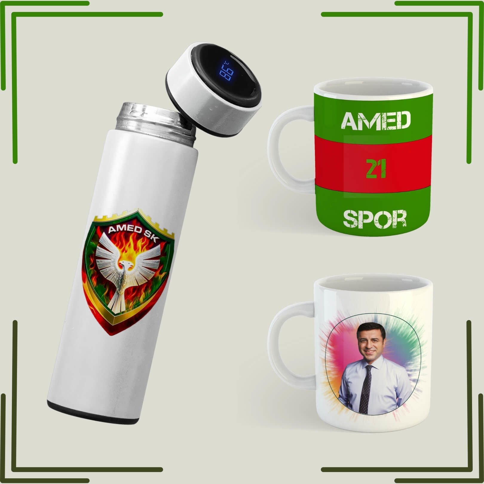 Selahattin Demirtaş Resimli Kupa Bardak - Amedspor Tasarımlı Kupa ve Termos Seti