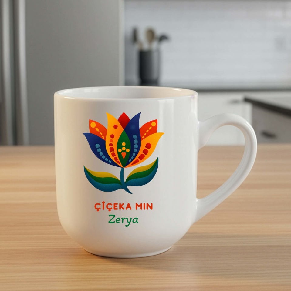 Sevgililere ve İsme Özel Çiçeka Min Elite Beyaz Kupa Bardak - Çiçeka Min Kürtçe Elite Kupası