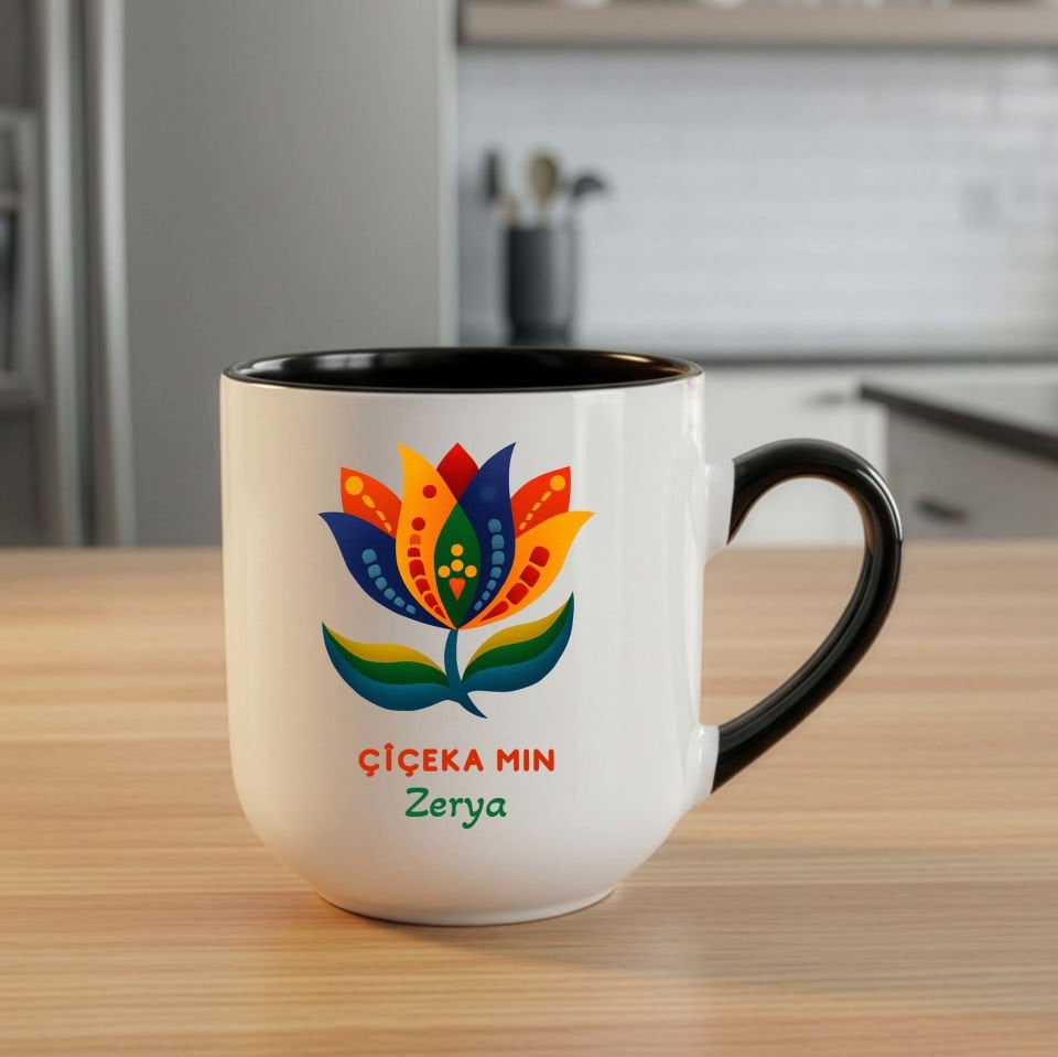 Sevgililere ve İsme Özel Çiçeka Min Elite Siyah Kupa Bardak - Çiçeka Min Kürtçe Elite Kupası