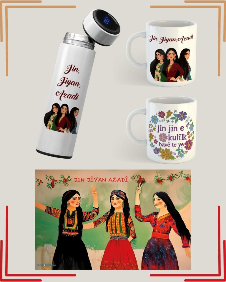 Jin Jiyan Azadi Tasarımlı Poster Kupa ve Termos Seti