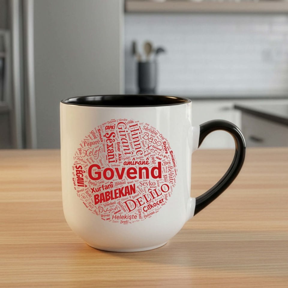 Kürtçe Halay İsimleri Govend Elite Kırmızı Kupa Bardak - Kürtçe Halay İsimleri İçi Siyah Elite Kupası