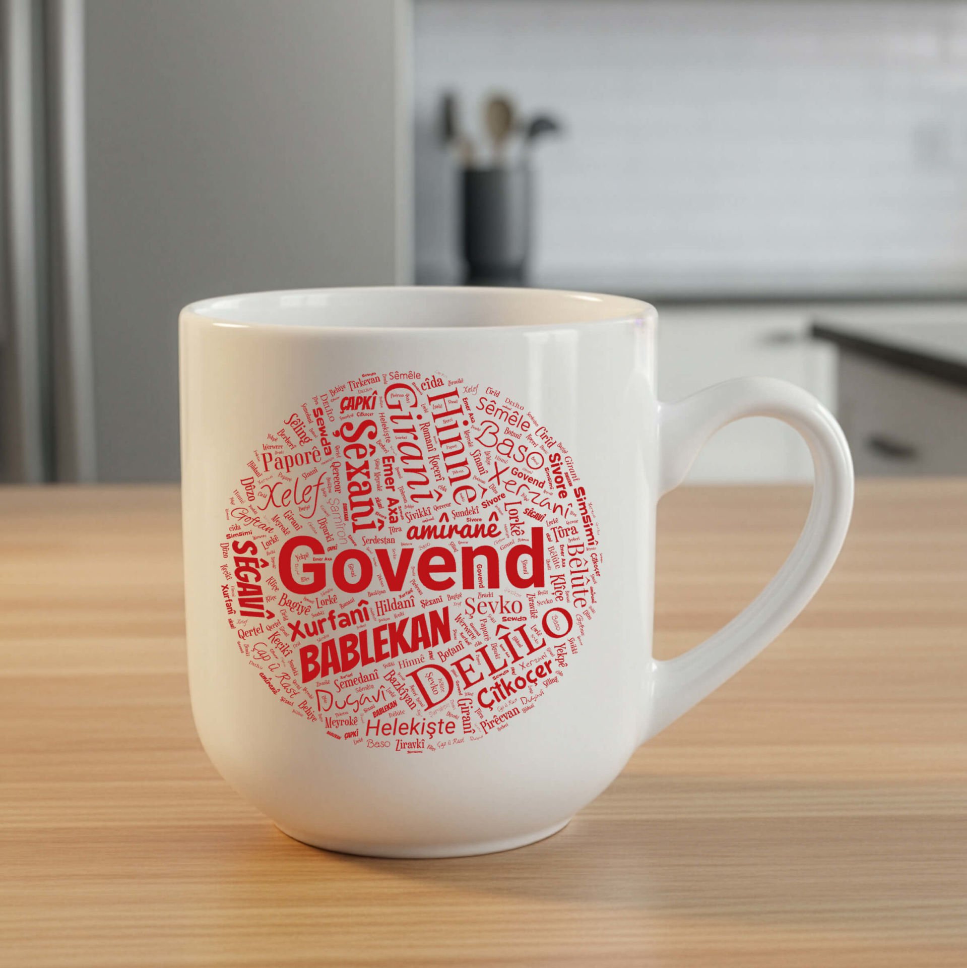 Kürtçe Halay İsimleri Govend Elite Kırmızı Kupa Bardak - Kürtçe Halay İsimleri İçi Beyaz Elite Kupası