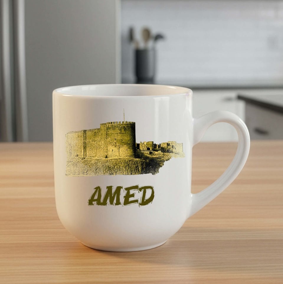 Amed Surları Tasarımlı Elite Beyaz Kupa Bardak - Amed Surları Elite Kupası