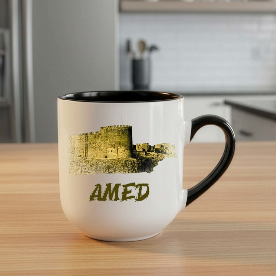 Amed Surları Tasarımlı Elite Siyah Kupa Bardak - Amed Surları Elite Kupası