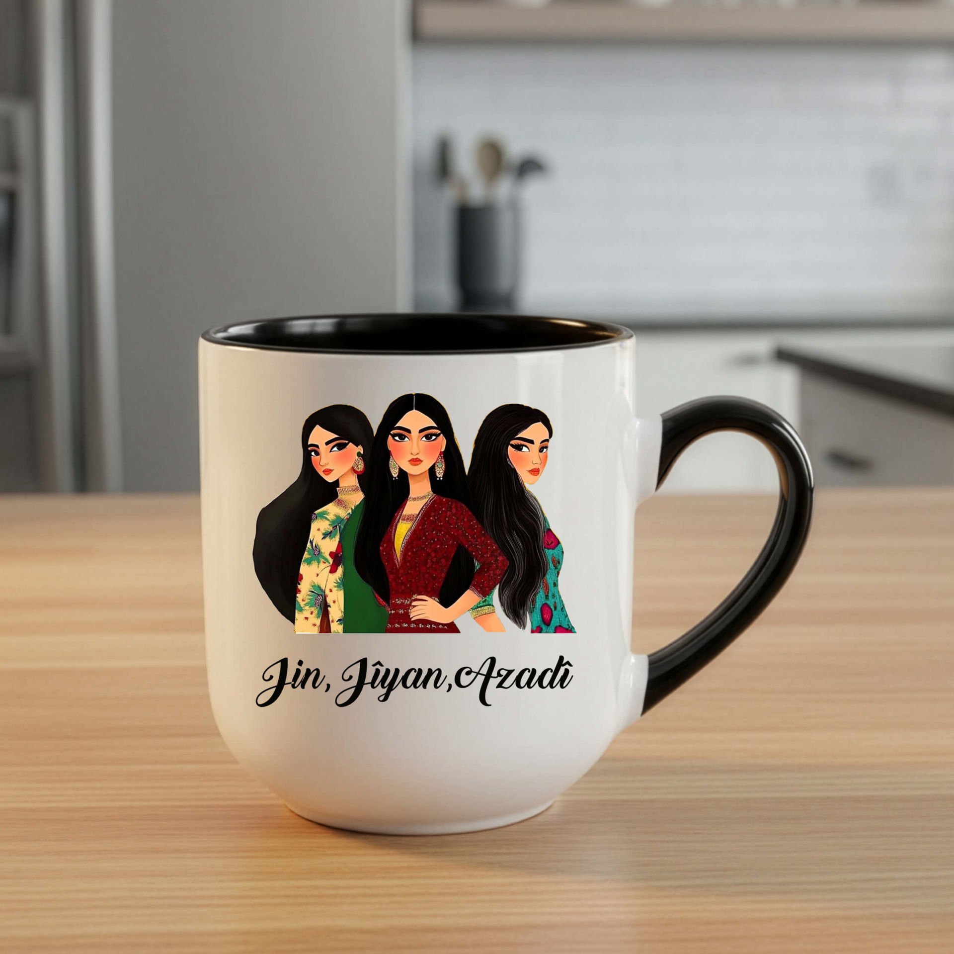 Jin Jiyan Azadi Tasarımlı Elite Siyah Kupa Bardak - Jin Jiyan Azadi Elite Kupası