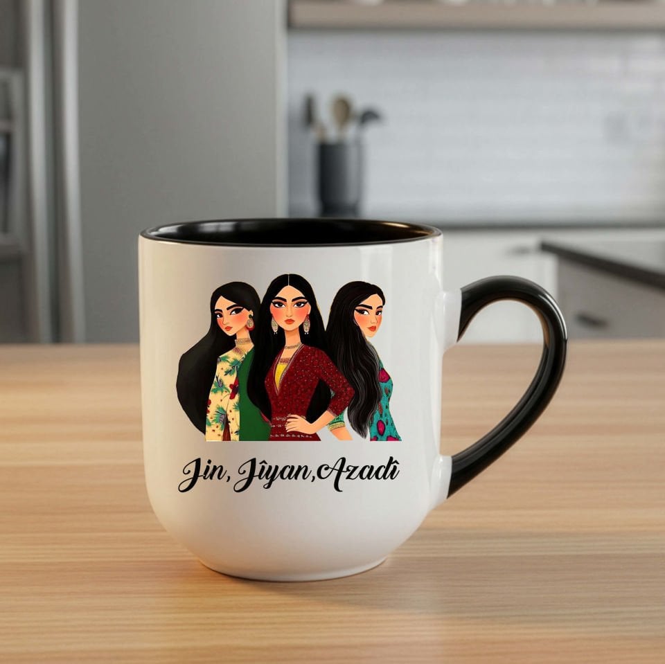 Jin Jiyan Azadi Tasarımlı Elite Siyah Kupa Bardak - Jin Jiyan Azadi Elite Kupası