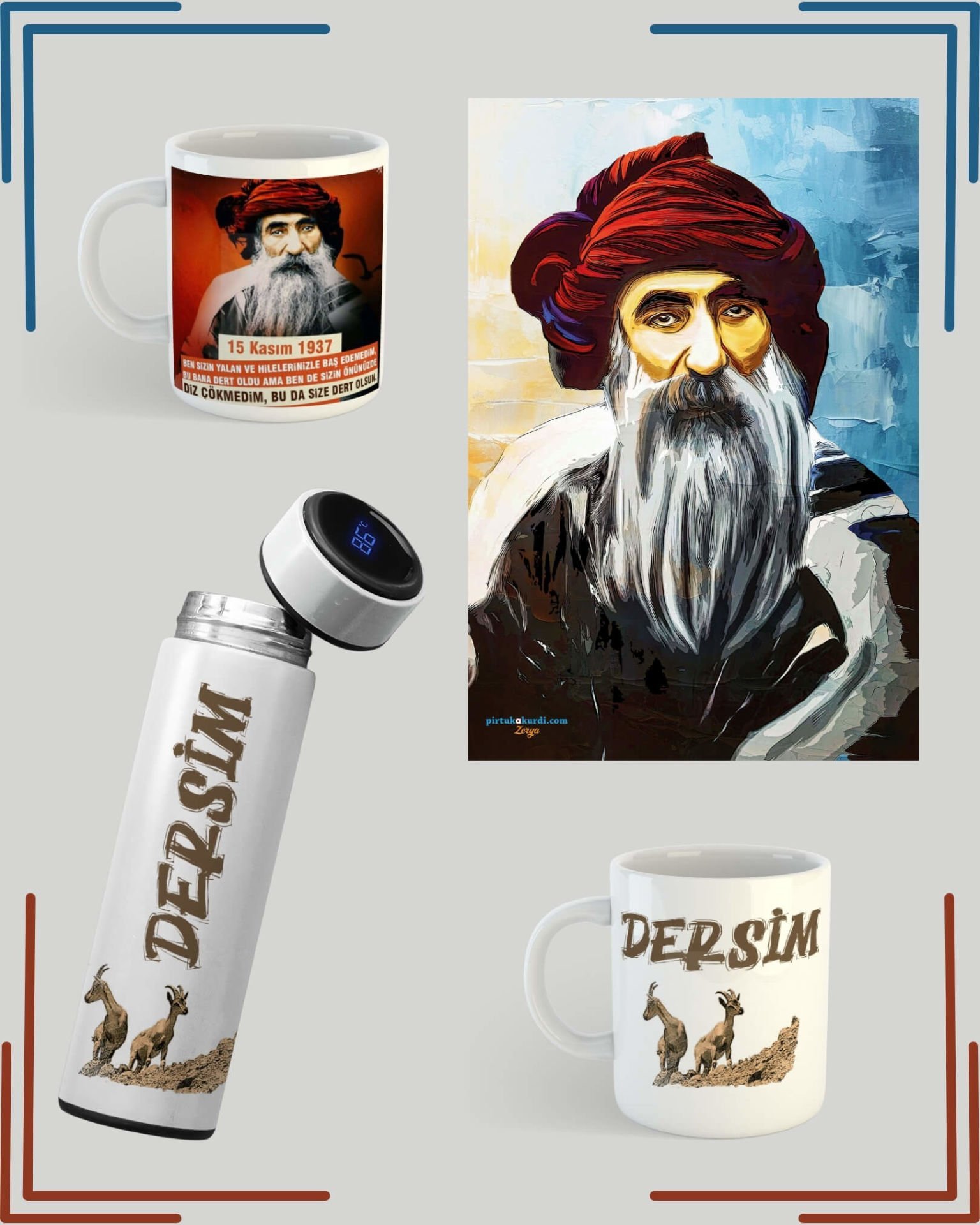 Dersim Temalı Kupa ve Termos - Seyit Rıza Resimli Poster ve Kupa Bardak Seti