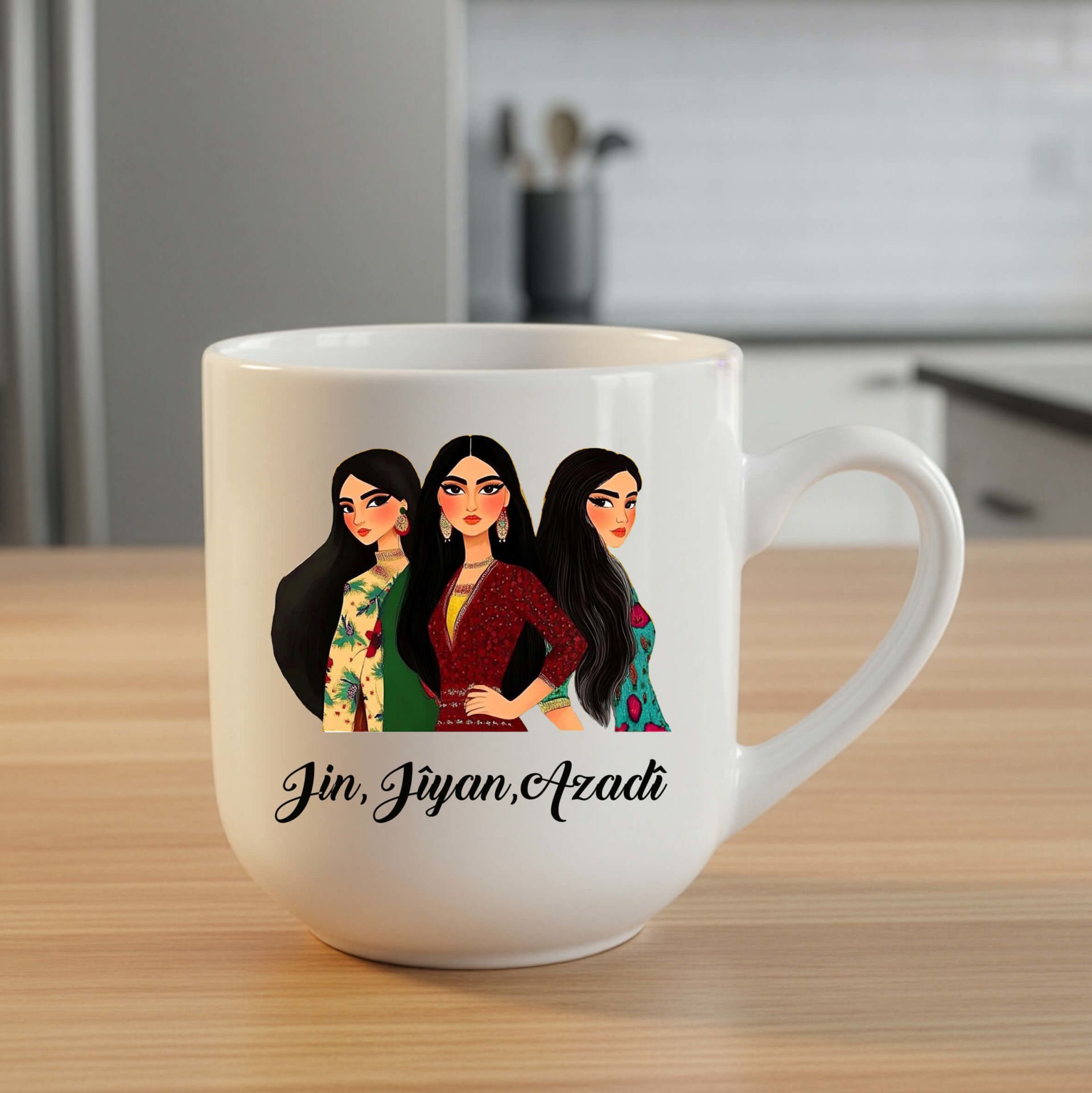 Jin Jiyan Azadi Tasarımlı Elite Beyaz Kupa Bardak - Jin Jiyan Azadi Elite Kupası