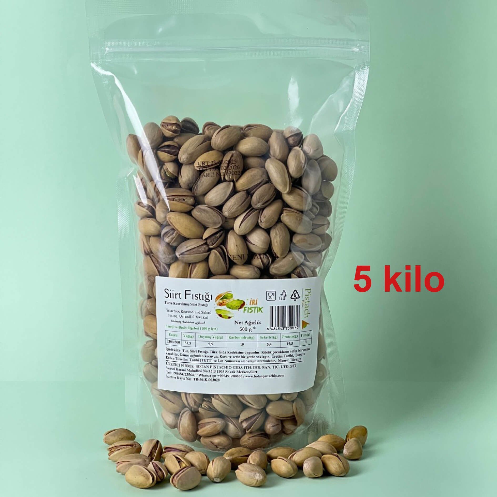 Siirt Fıstığı Kabuklu Kavurulmuş 1. Kalite (5 kilo)