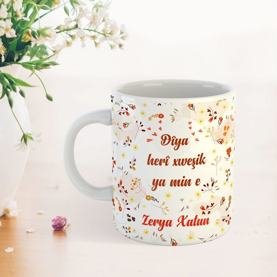 Named Porcelain Mug for Mothers - Dîya Herî Xweşik ya Min e