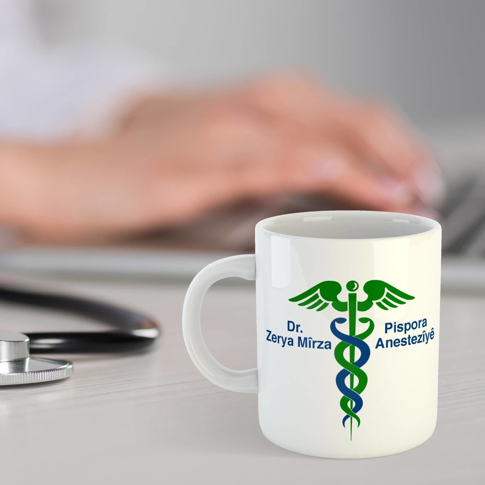 Porcelain Mug with a Special Name for Anesthesiologist - Pispora Anestezîyê
