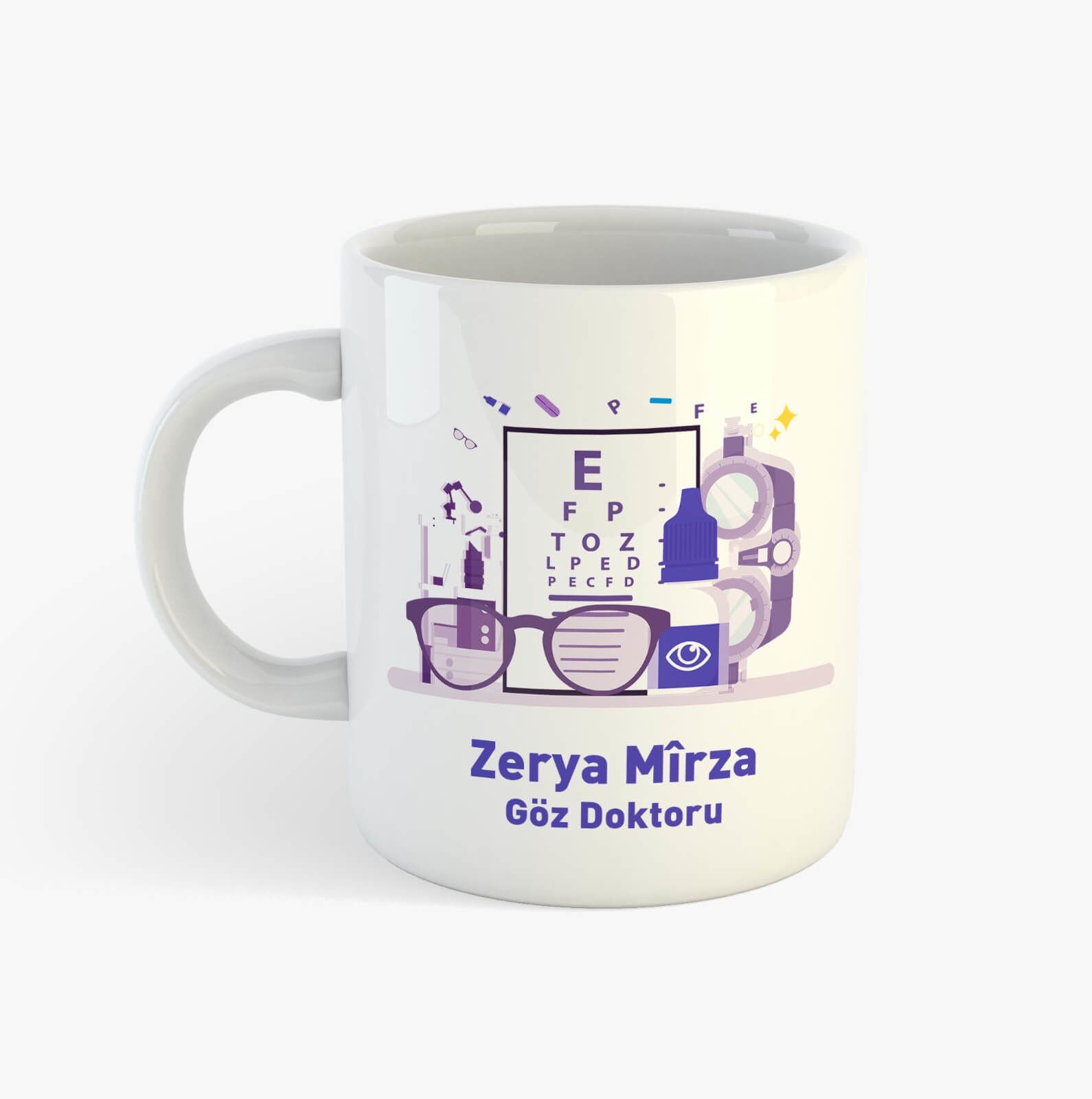 Göz Doktoruna Özel İsimli Porselen Kupa Bardak