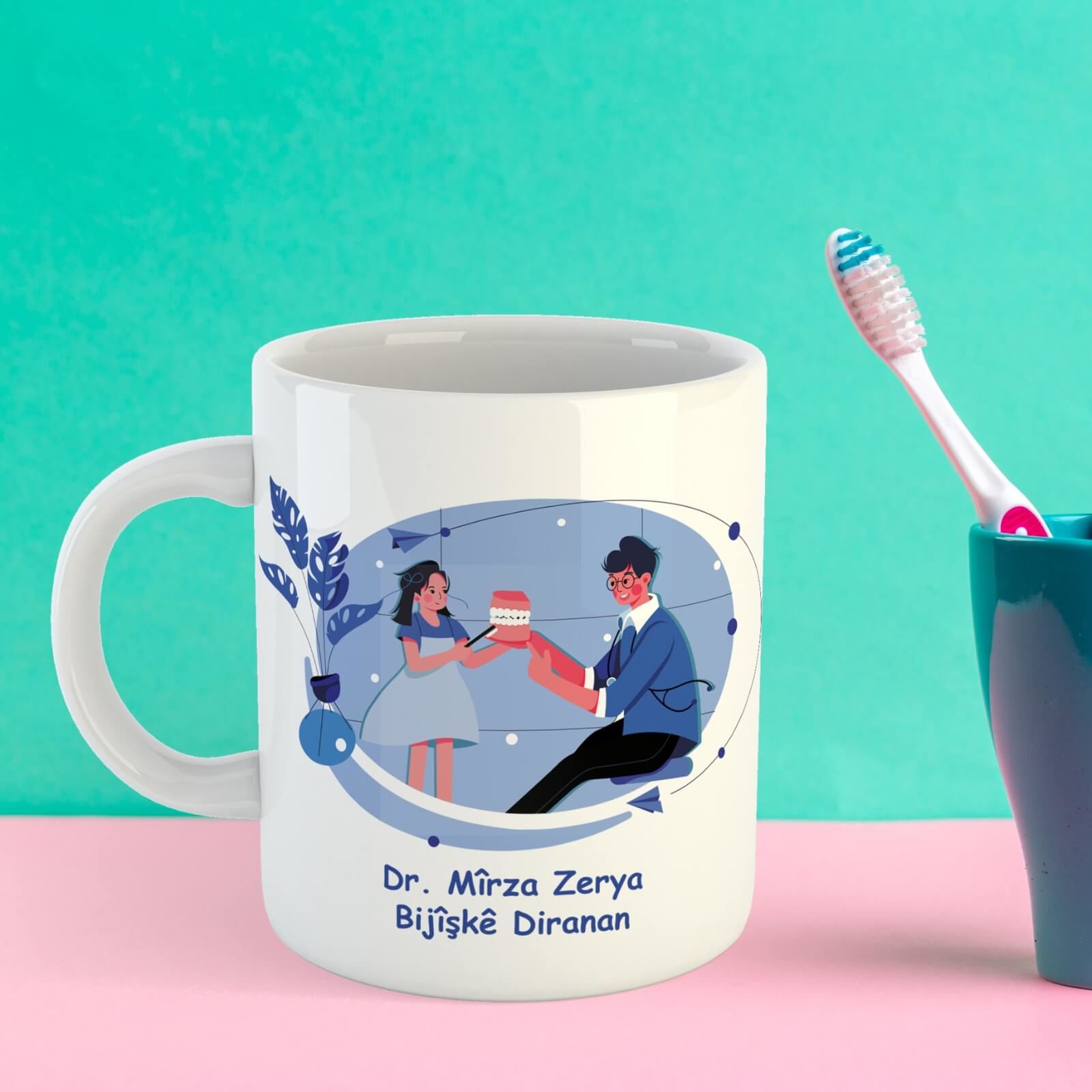 Porcelain Mug with a Name for the Dentist - Bijîşkê Diranan