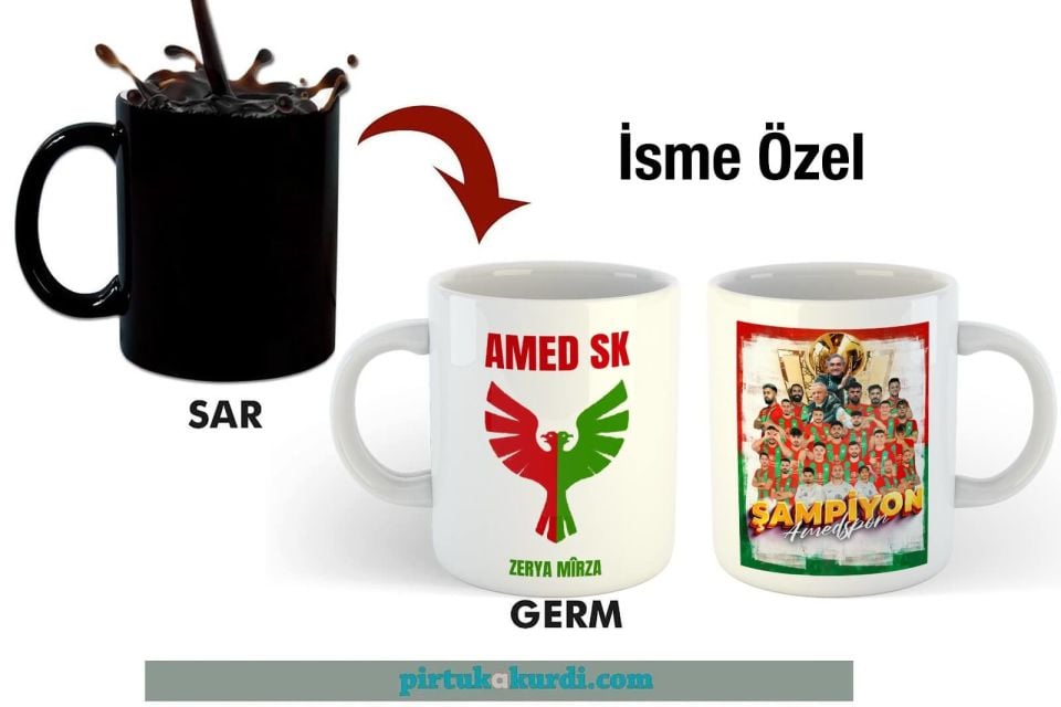 İsme Özel Şampiyon Amedspor Taraftar Çift Taraflı Sihirli Porselen Kupa Bardak - Amed Spor Sihirli Kupası