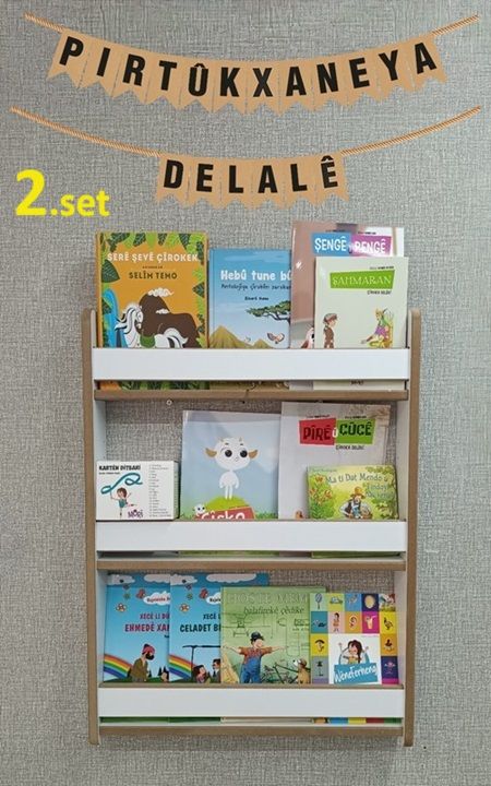 Montessori Children's Baby Room Bookcase with Personalized Kurdish Children's Books - 80*60 cm White Color Bookcase (FULL)