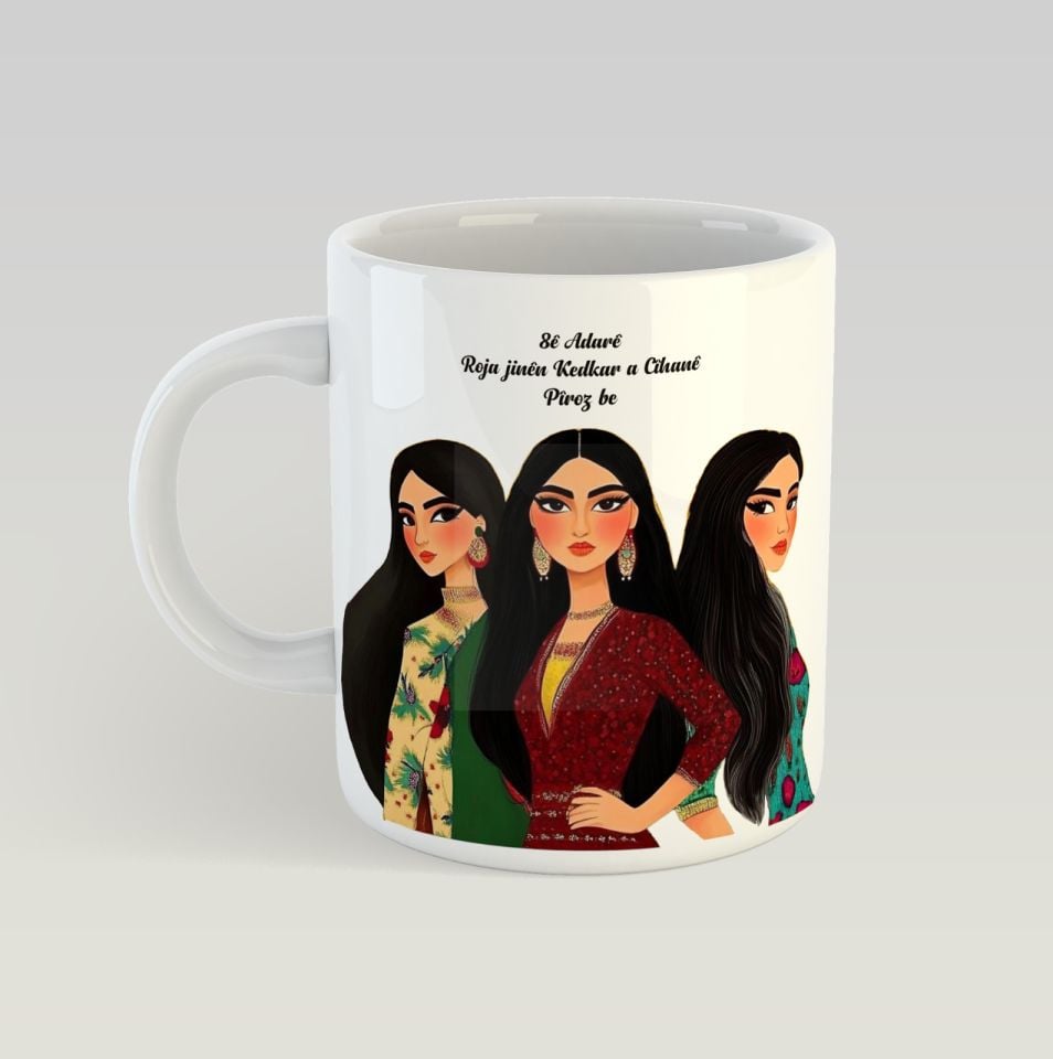 Kürtçe Kadınlar Gününe Özel Porselen Kupa Bardak - 8ê Adarê Kupası