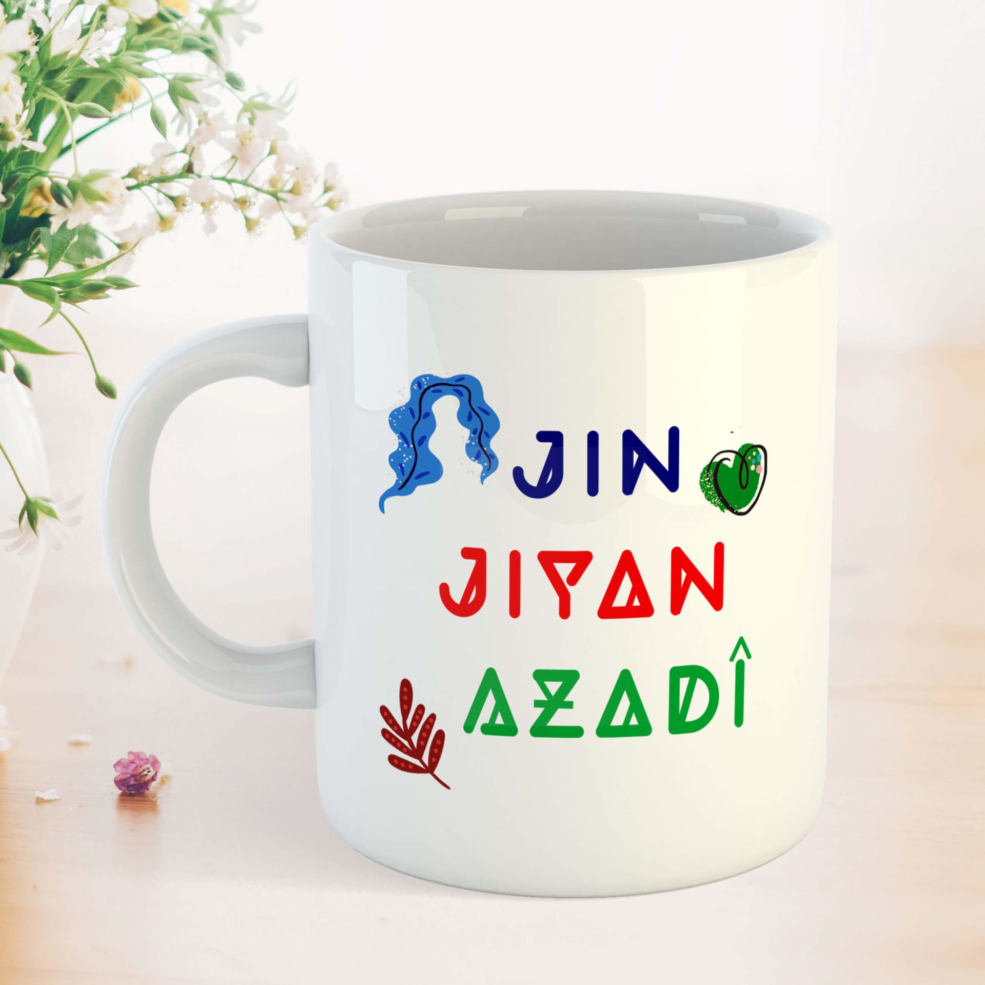 Jin Jiyan Azadî Tasarımlı Porselen Kupa Bardağı - Jin Jiyan Azadî kupası