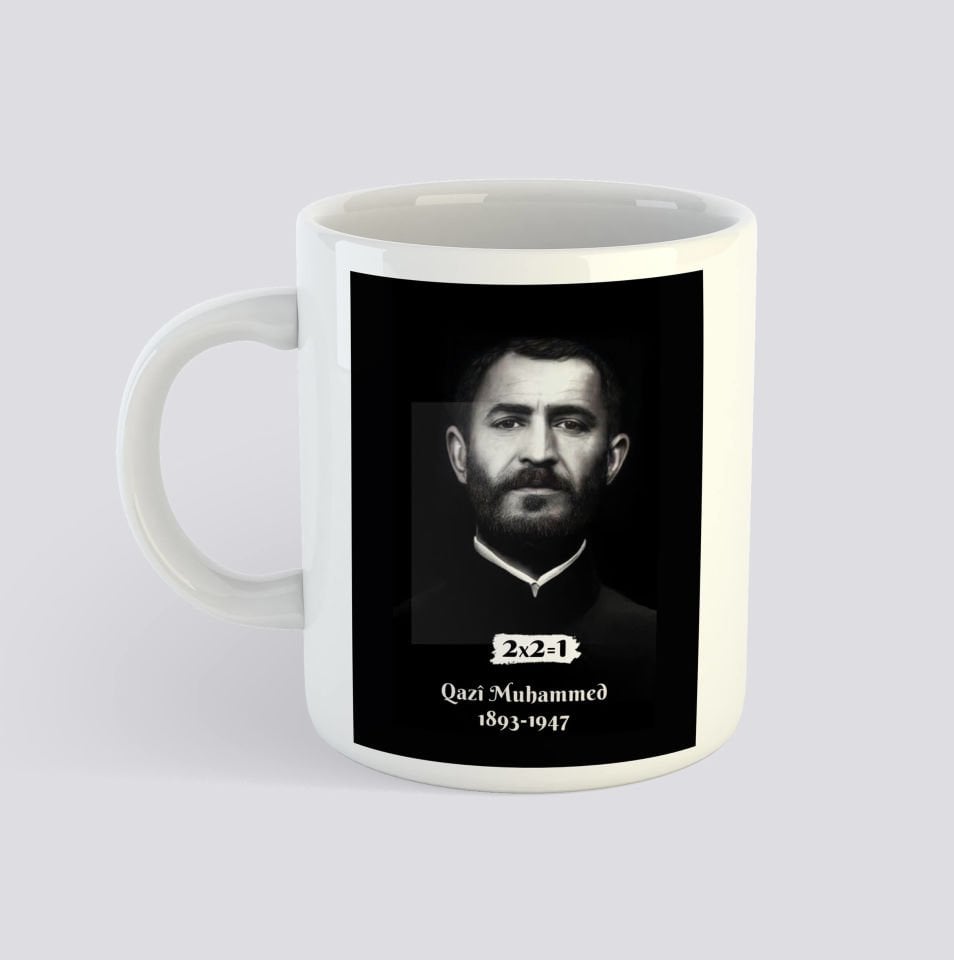 Qazi Muhammed Resimli Porselen Kupa Bardak - Qazi Muhammed Siyah Beyaz Kupa