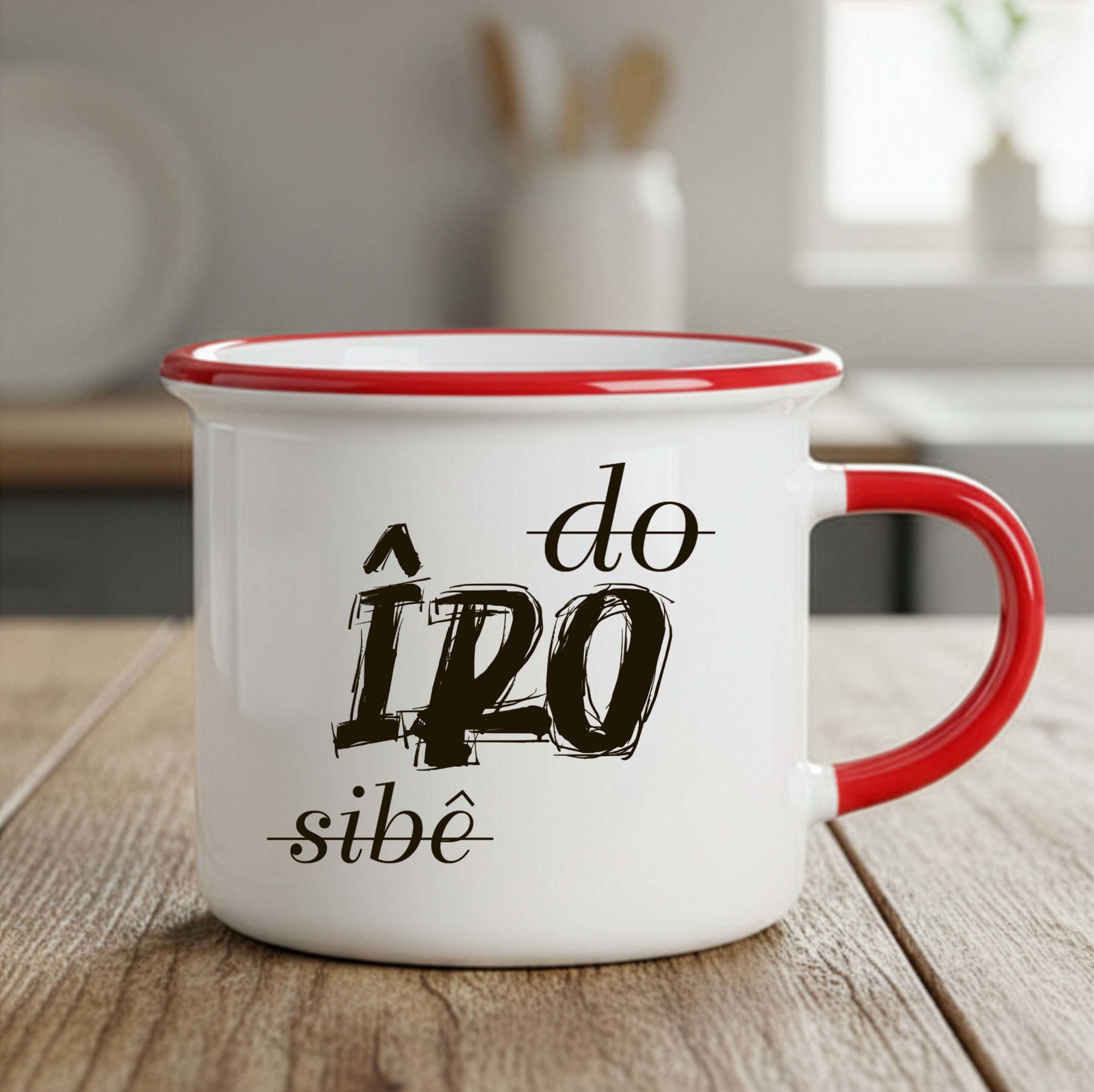Do Îro Sibê Tasarımlı Kürtçe Enamel Kırmızı Kupa Bardak - Do Îro Sibê Enamel Kupası