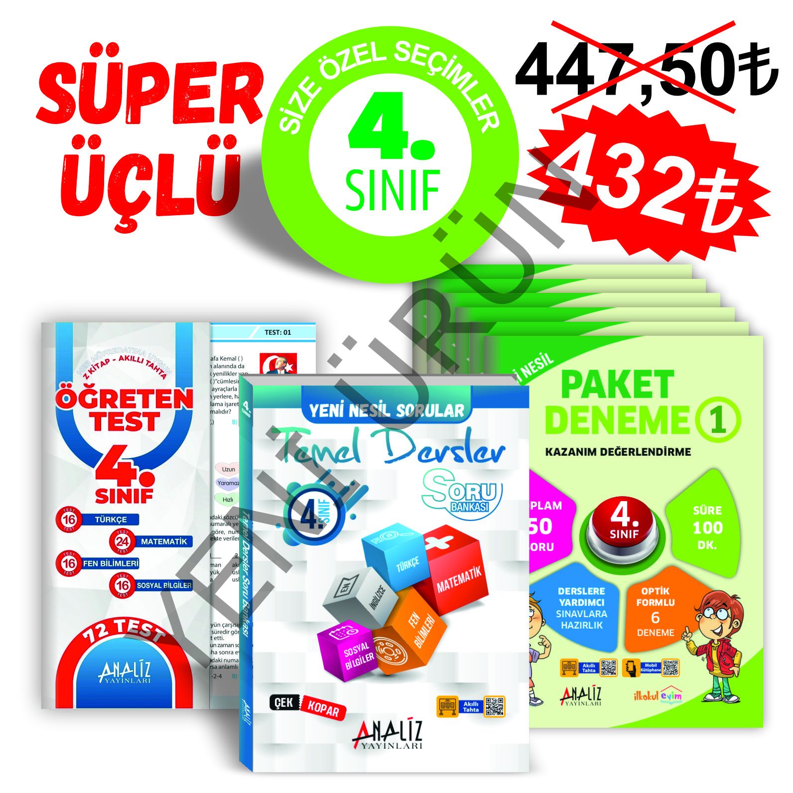 ANALİZ 4.SINIF SÜPER 3'LÜ  (6'LI PAKET DENEME+YAPRAK TEST+SORU BANKASI)