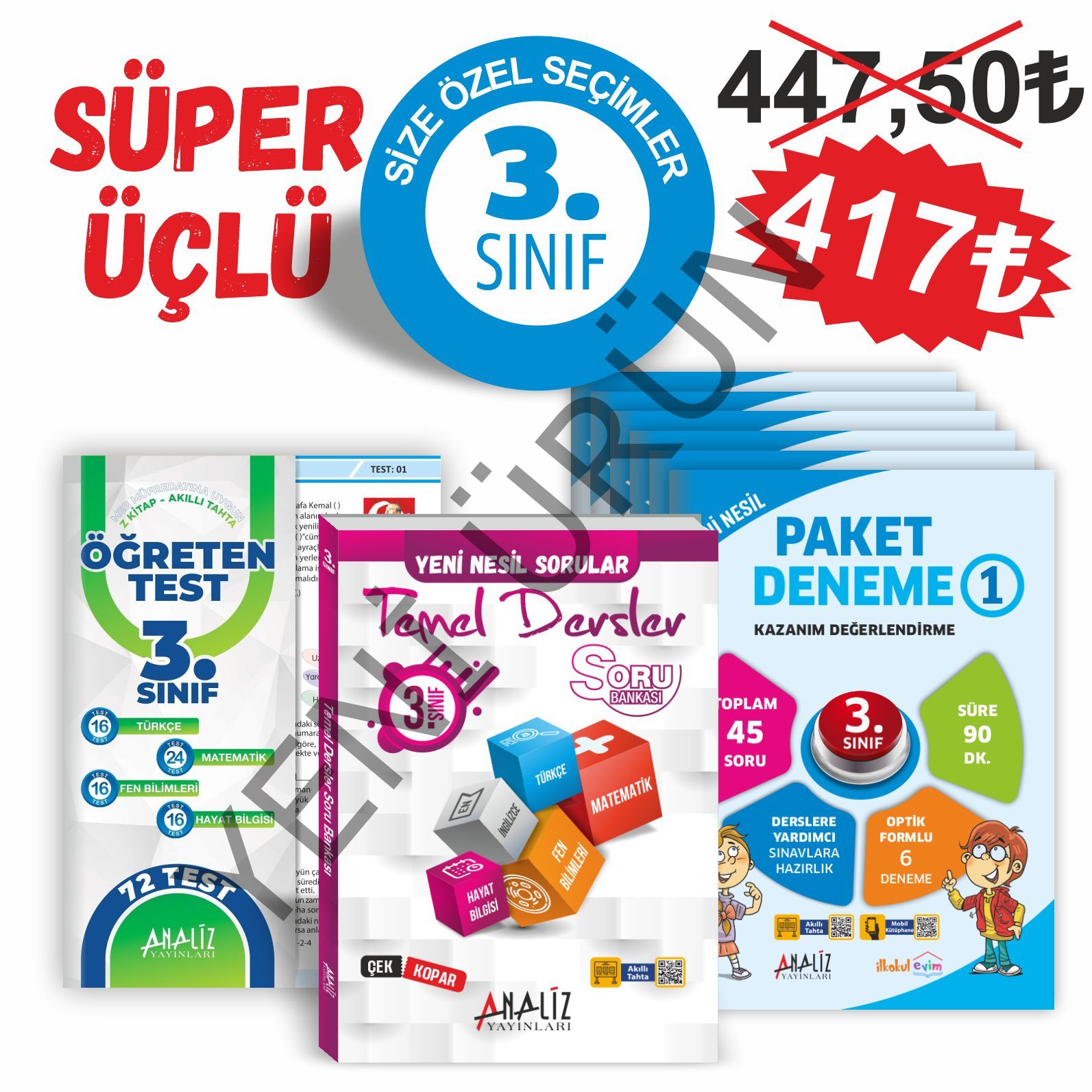 ANALİZ 3.SINIF SÜPER 3'LÜ (6'LI PAKET DENEME+YAPRAK TEST+SORU BANKASI)