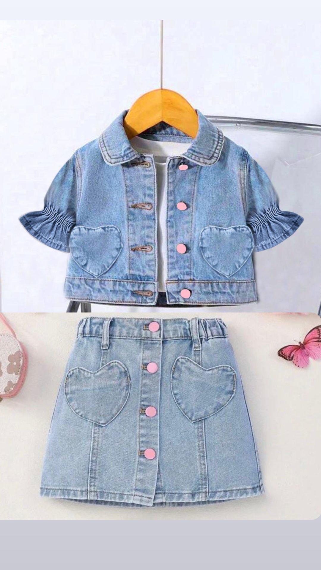 Kız çocuk etekli denim takım