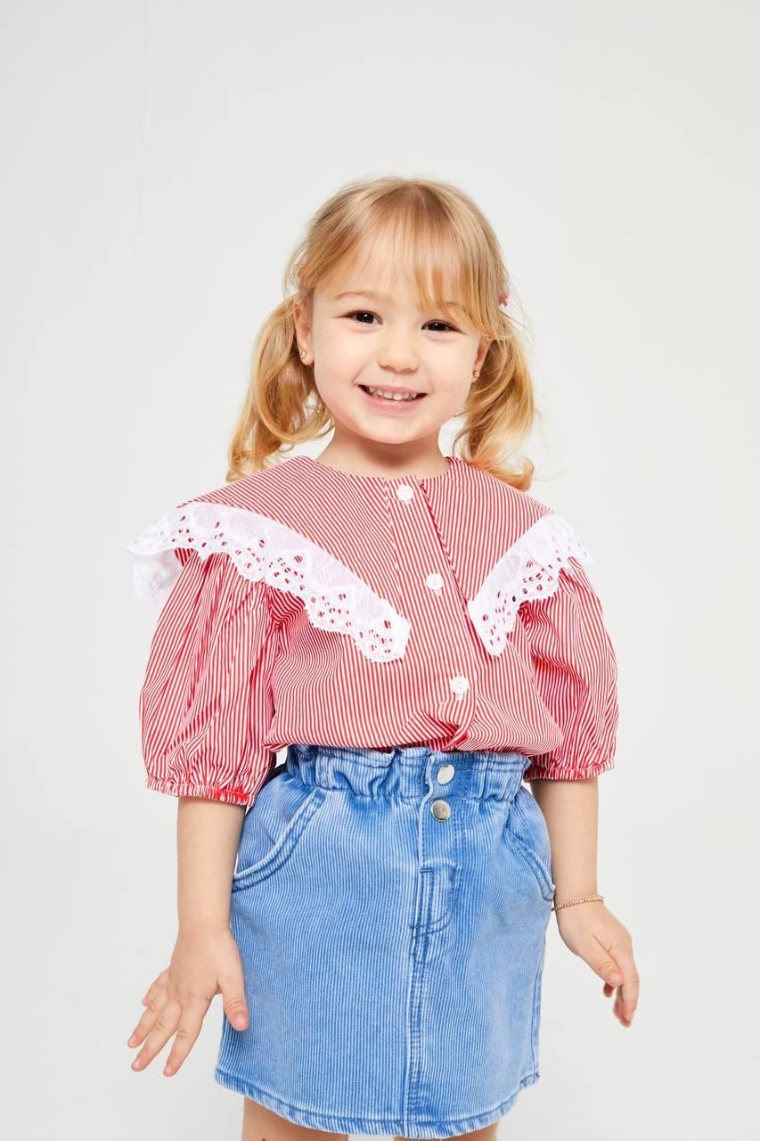 Kız çocuk denim etekli gömlekli takım
