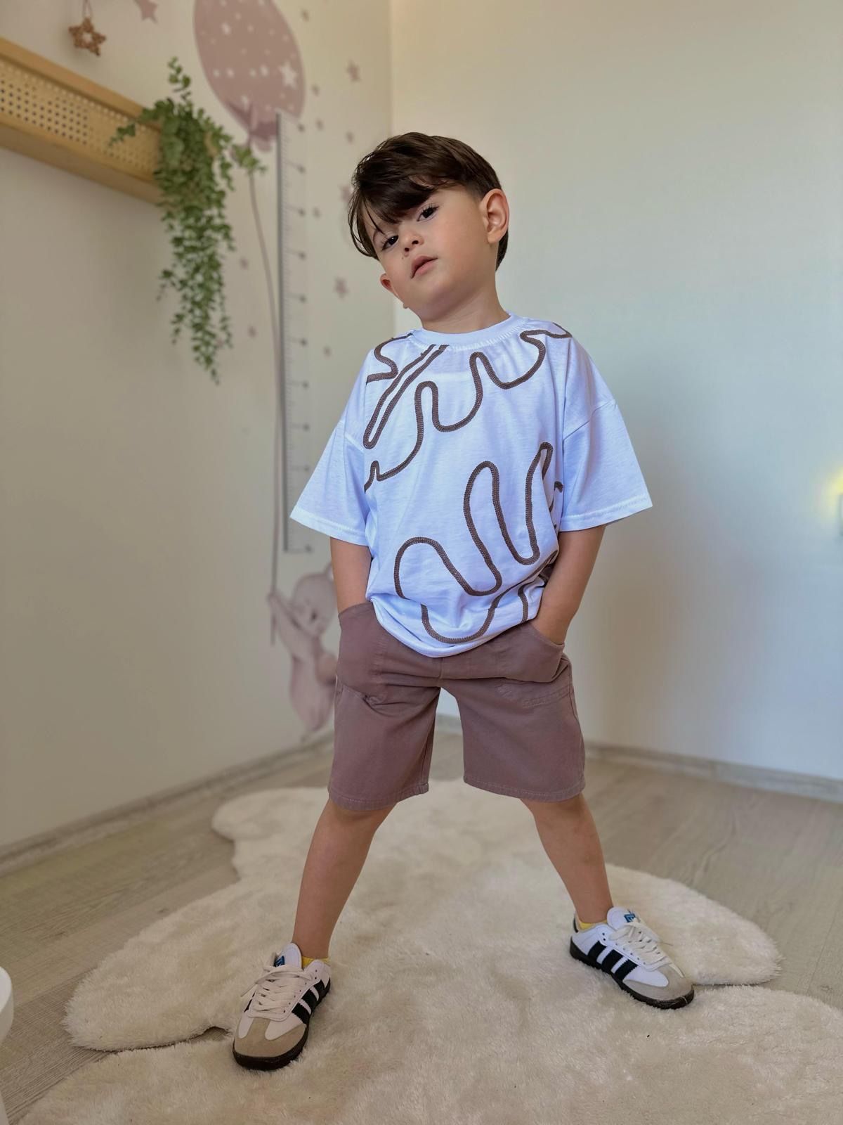 Erkek çocuk denim şortlu takım