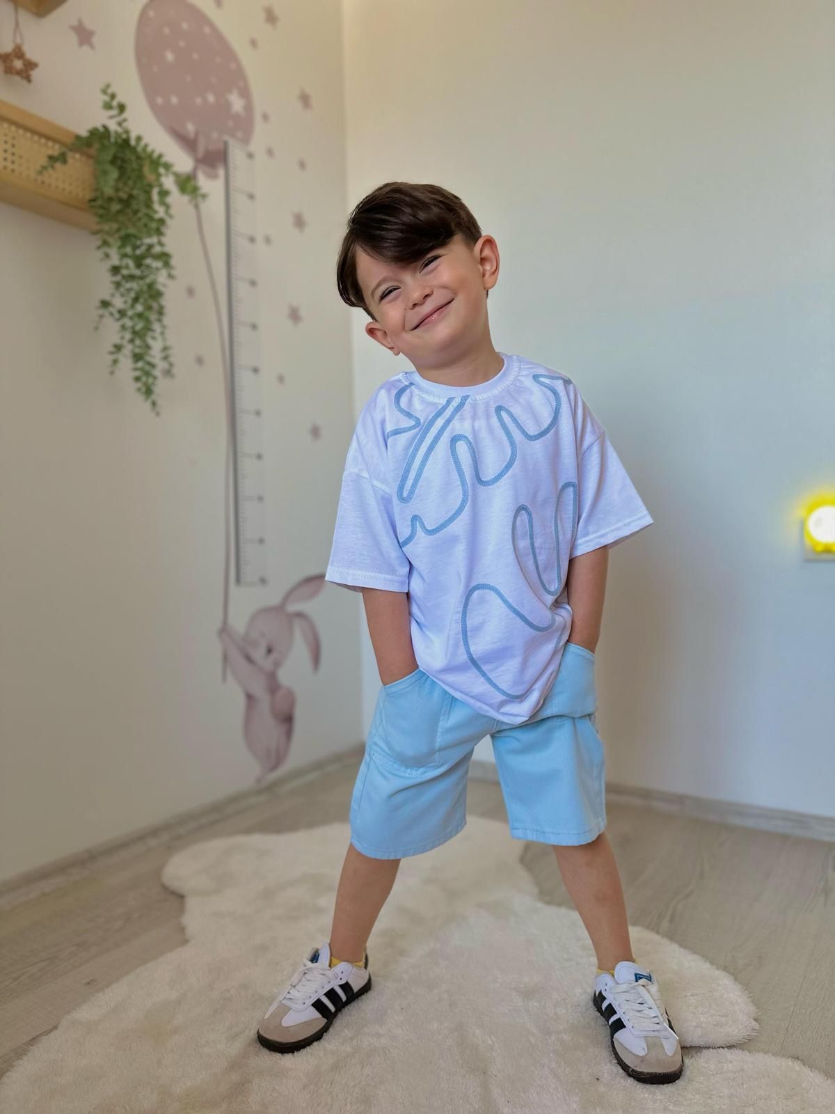 Erkek çocuk denim şortlu takım