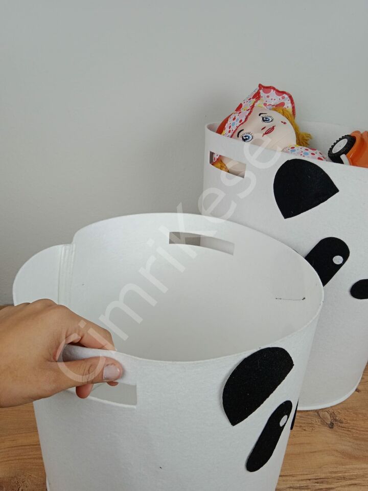 2'li Beyaz Panda Keçe Çocuk Oyuncak Sepeti, Çamaşır Sepeti