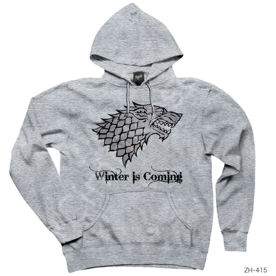 Game of Thrones Winter is Coming Silver Gri Kapşonlu Sweatshirt Hoodie