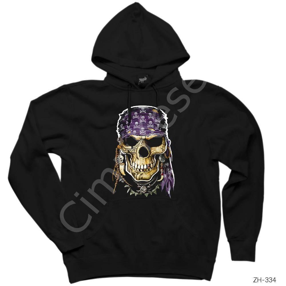Skull Pirate Siyah Kapşonlu Sweatshirt Hoodie