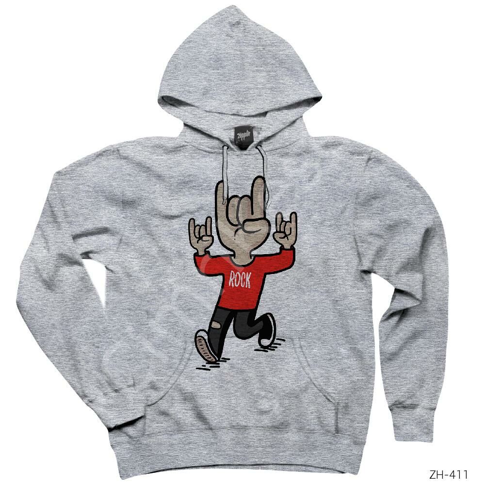 Rock n Roll My Life Gri Kapşonlu Sweatshirt Hoodie