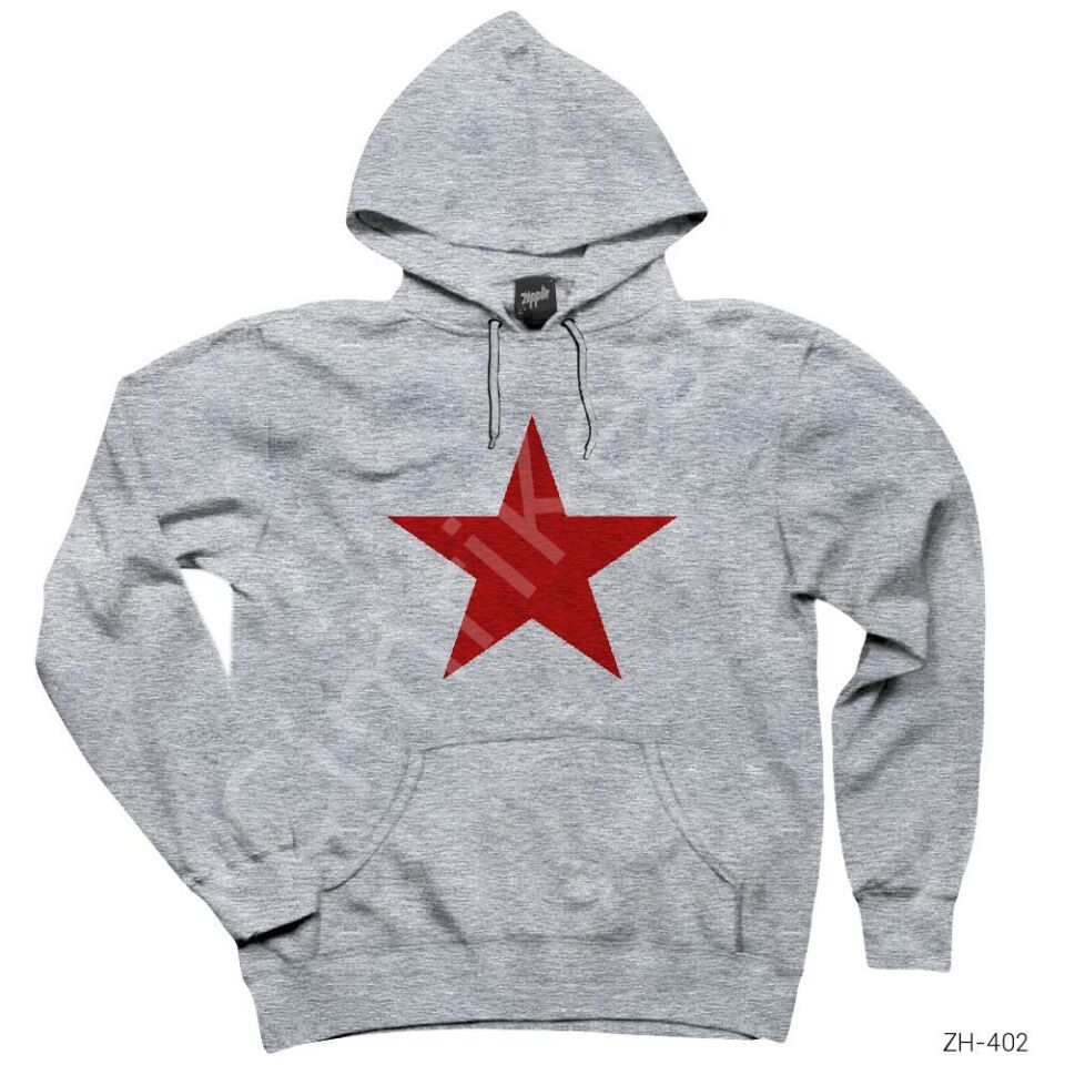 Kızıl Yıldız Gri Kapşonlu Sweatshirt Hoodie