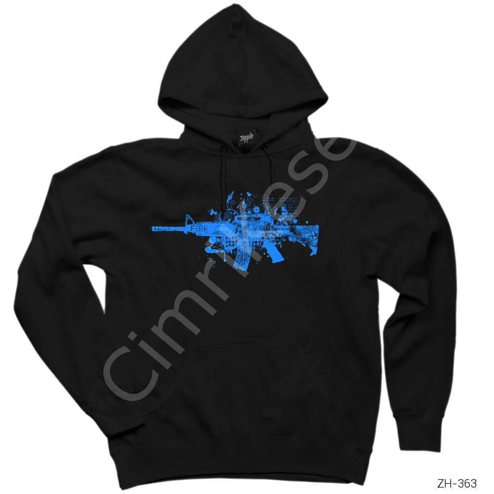 Blue Machine Gun Siyah Kapşonlu Sweatshirt Hoodie