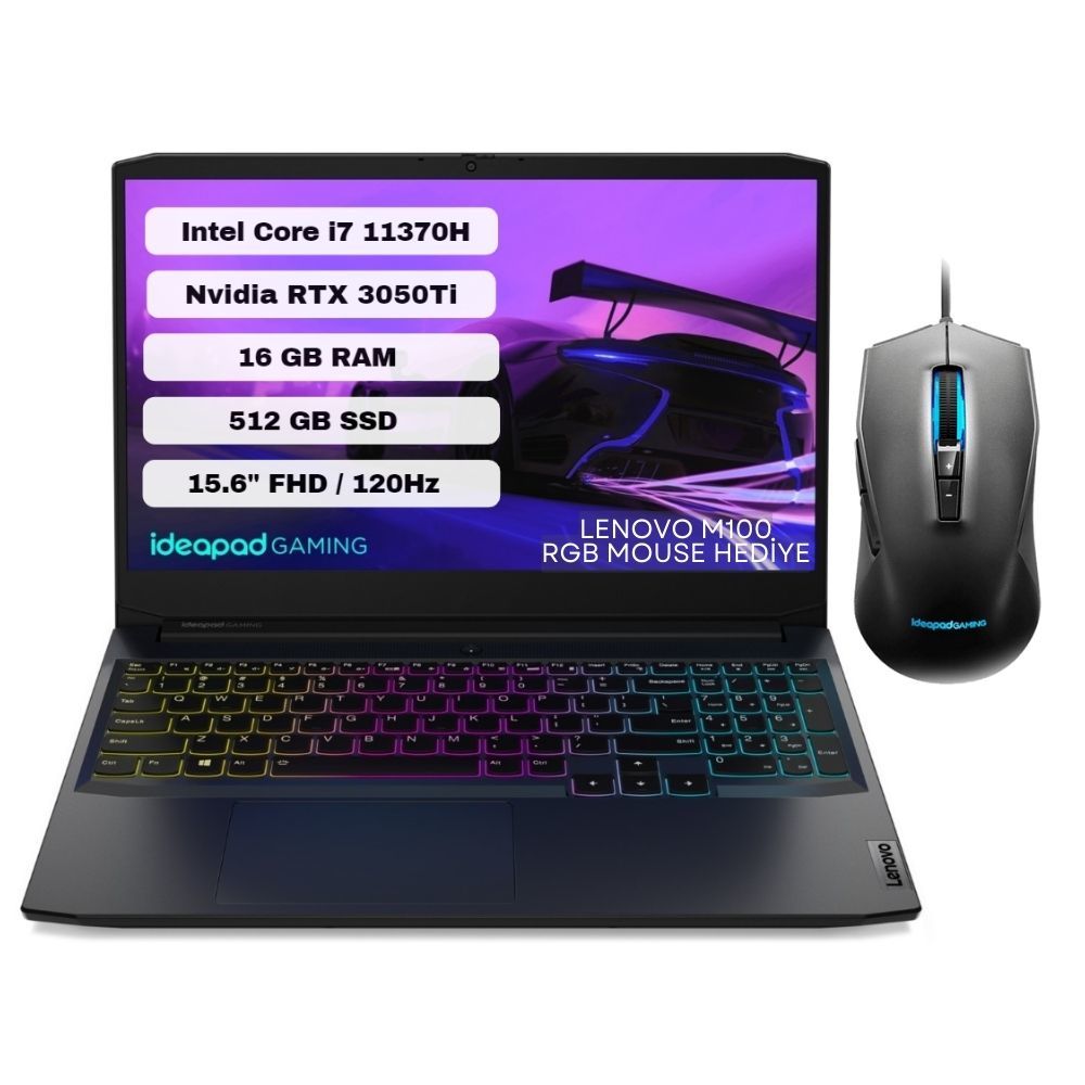 Lenovo Ideapad Gaming 3 15IHU6 Intel Core i7 11370H 16GB 512GB SSD Rtx 3050Ti Freedos 15.6'' Fhd Taşınabilir Bilgisayar 82K101J9TX