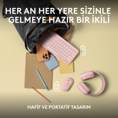 Logitech Pebble 2 Combo Çoklu Sessiz Kablosuz Türkçe Q Klavye Mouse Seti - Pembe 920-012247