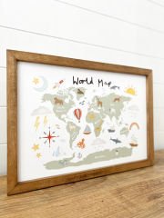 Dünya Haritası Posterli Ahşap Çerçeve World Map