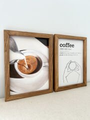 Kahve Köşesi Retro Coffee Fincan Coffee Noun Posterli Ahşap Çerçeveli Tablo Seti 23*30 cm Kahverengi