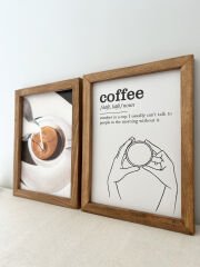 Kahve Köşesi Retro Coffee Fincan Coffee Noun Posterli Ahşap Çerçeveli Tablo Seti 23*30 cm Kahverengi
