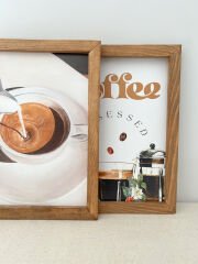 Kahve Köşesi Retro Fincan Coffee Obsessed Posterli Ahşap Çerçeveli Tablo Seti 23*30 cm Kahverengi