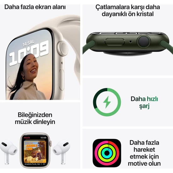 Apple Watch Series 7 41mm Yeşil Akıllı Saat 3 Ay