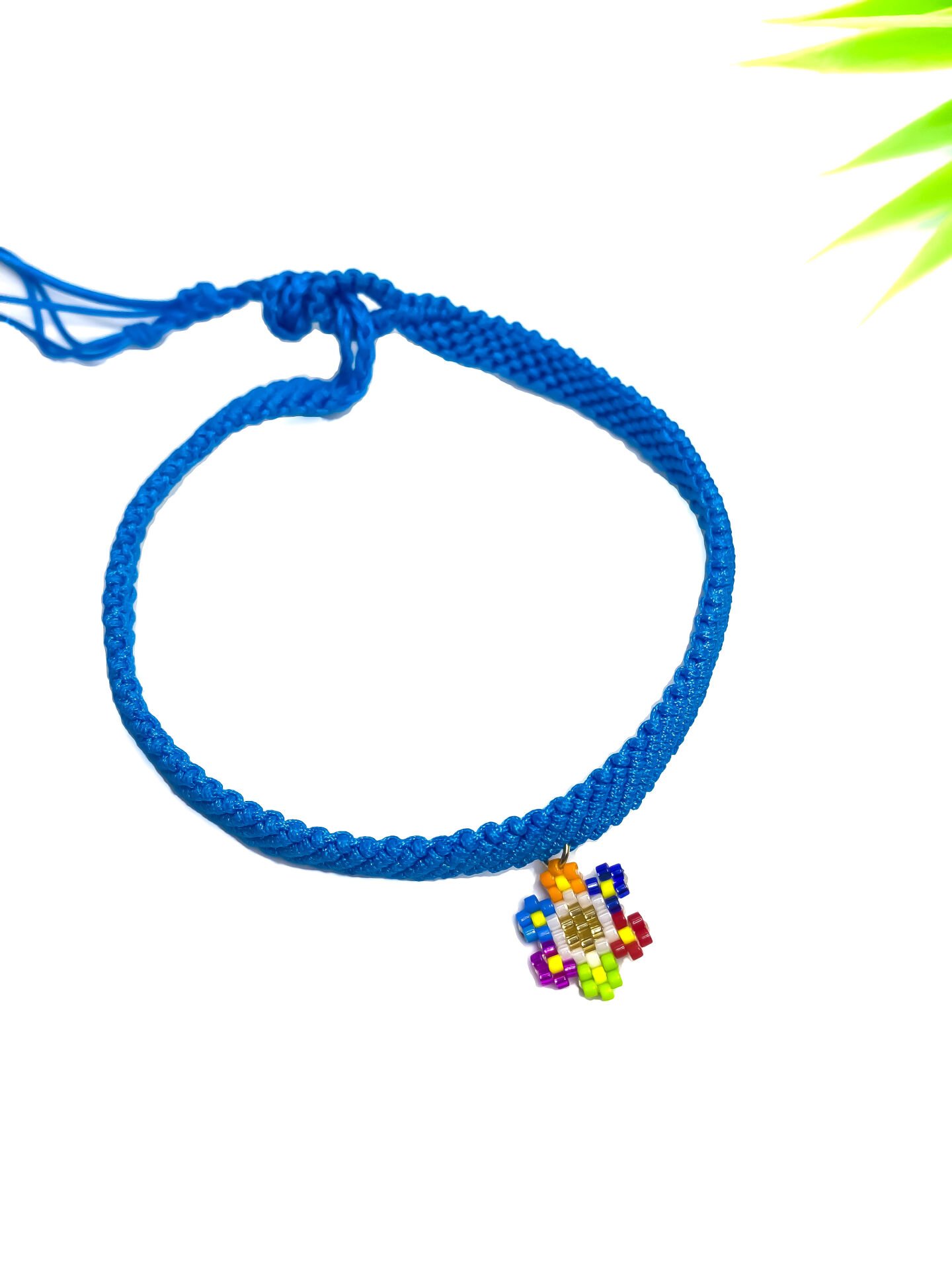 Makrome Miyuki Çiçek Halhal (mavi)