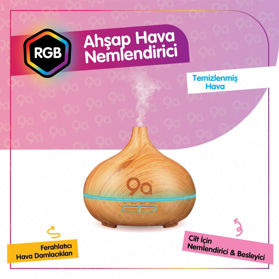 9a 901 Aroma Difüzör Gece Işığı 7 Led Nemlendirici Kumandalı Buhar Makinesi 550 ml Oda - Araç - Hava Nemlendirici